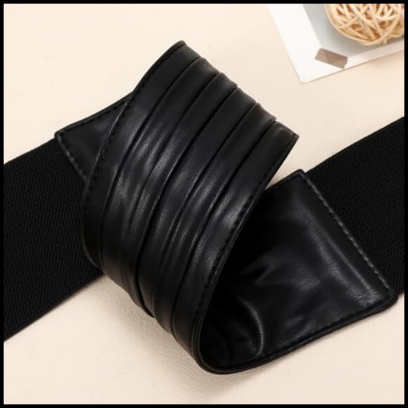 Wide Elastic Belt Vintage Fashion Stretchy Waist Cinch Faux Leather Snap Closure main image 5